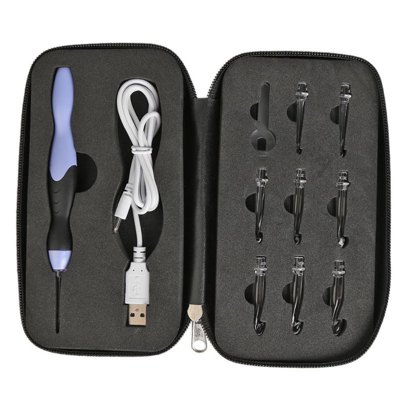Ganchos de ganchillo 9 en 1 con luz, agujas de tejer, recargables por USB, herramientas para tejer, accesorios de costura para suéter: 01