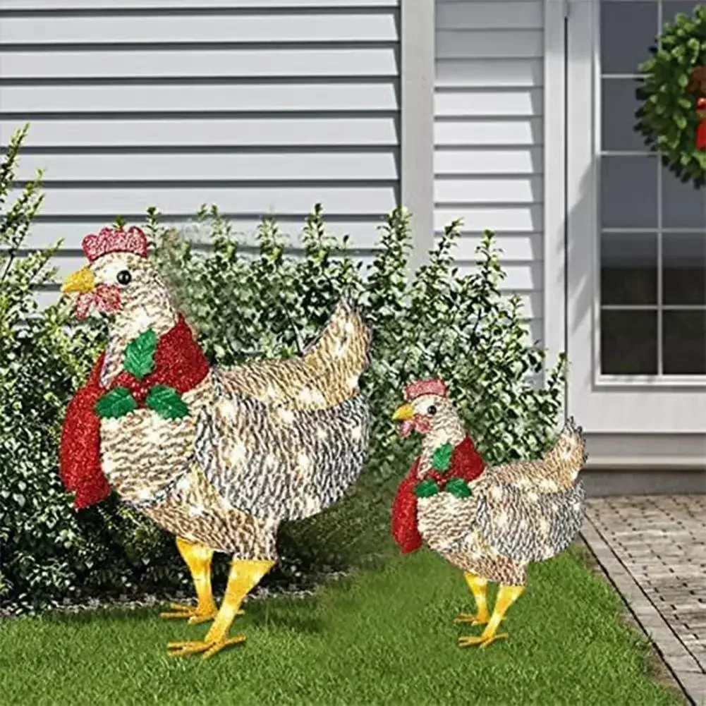 Courtyard Christmas Led Night Lights Outside Garden Decoration Ornaments Chicken Hen Glowing Pastoral Chickens Lamps