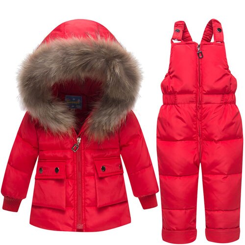 Kids Snowsuits Winter Herfst Hooded Down Jassen Voor Meisjes Jongens Kinderen Kleding Peuter Bovenkleding Warme Overalls Jumpsuits: Red / 2T