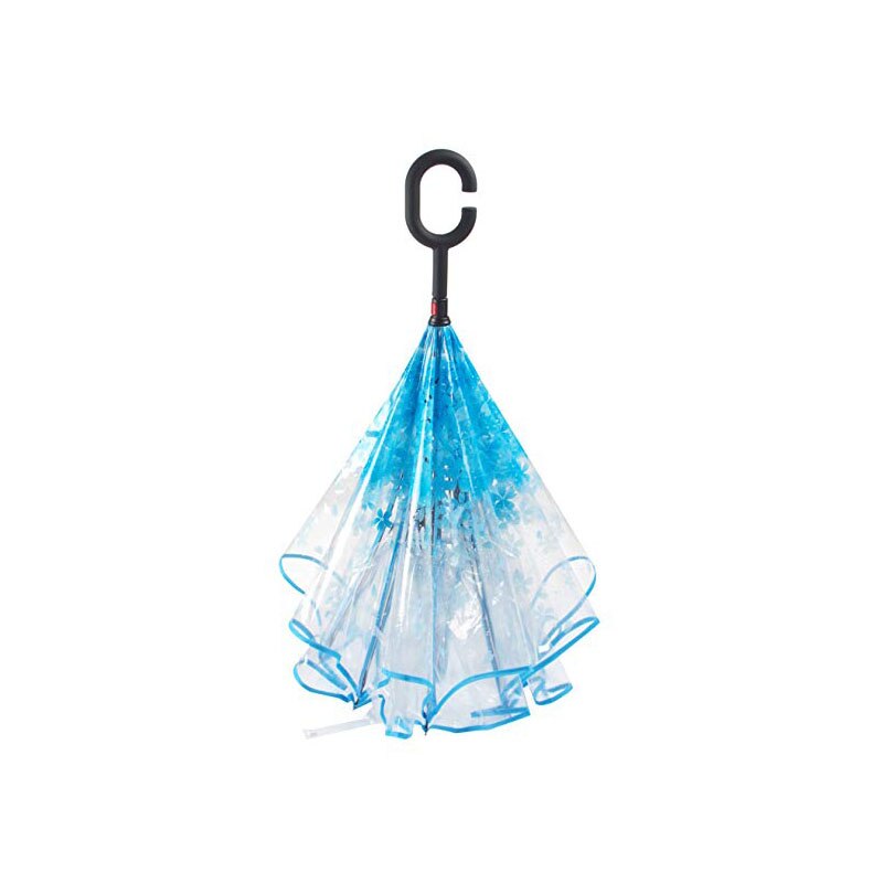 Yesello pliant parapluie inversé Double couche inversé coupe-vent pluie voiture parapluies pour femmes Transparent inversé parapluie bleu
