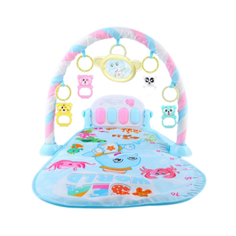 Baby lekmatta babygym leksaker spelmatta 0-12 månader mjuk belysning skramlar musikmatta spädbarn krypande aktivitetsmatta leksaker: Blå