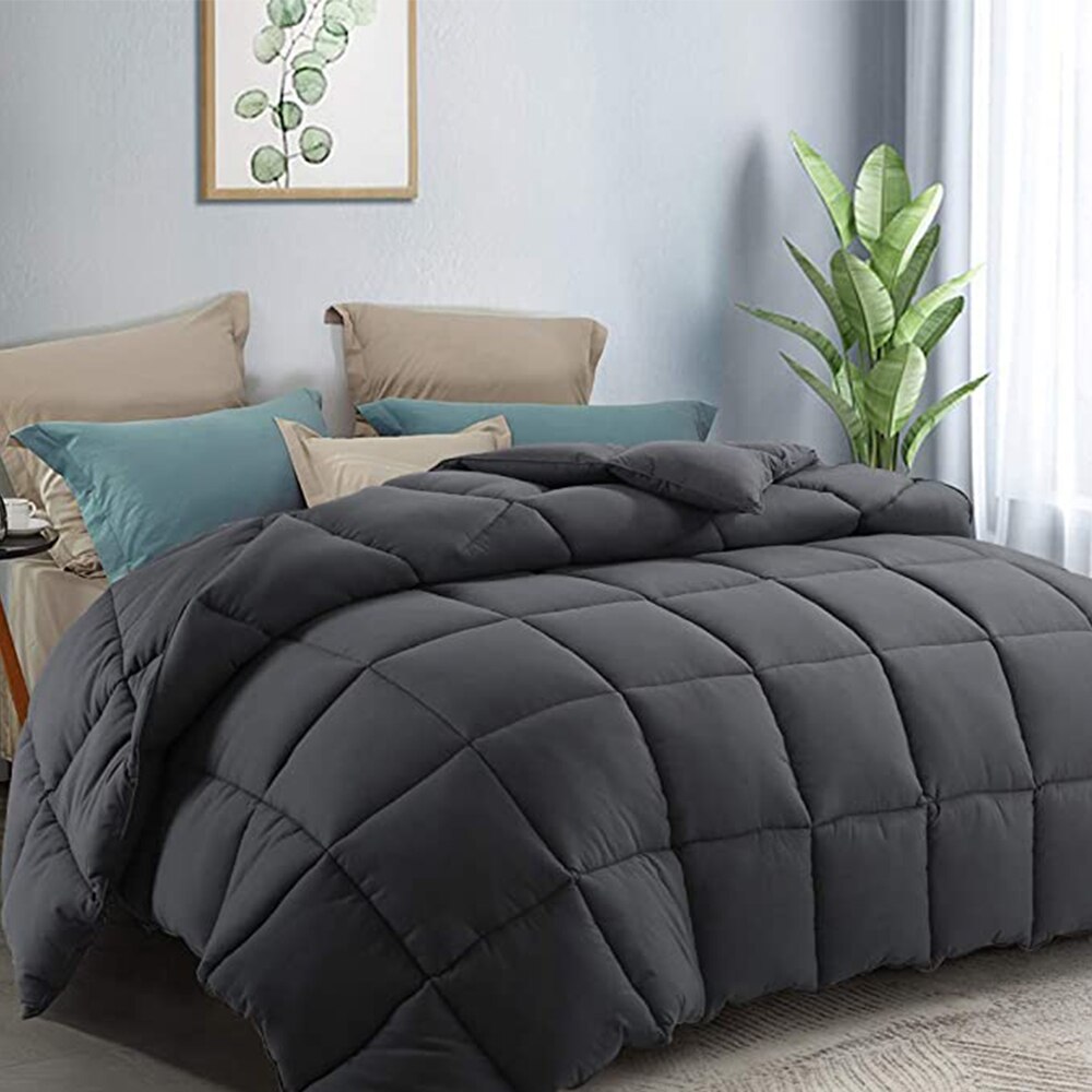 Eskimo Luxe Queen Size All-Seizoen Wit Down Alternatief Gewatteerde Dekbed Hoek Dekbed Tab Machine Wassen Stand Alone Dekbed: Twin / Dark Gray