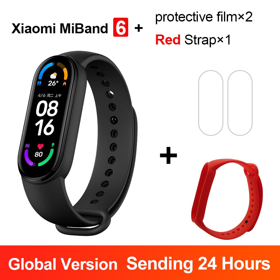 Globalna wersja Xiaomi Mi Band 6 Smart Bracelet5 kolor 1.56 &quot;ekran AMOLED Fitness tętno wodoodporny wielojęzyczny Miband 6: GB Red N Film