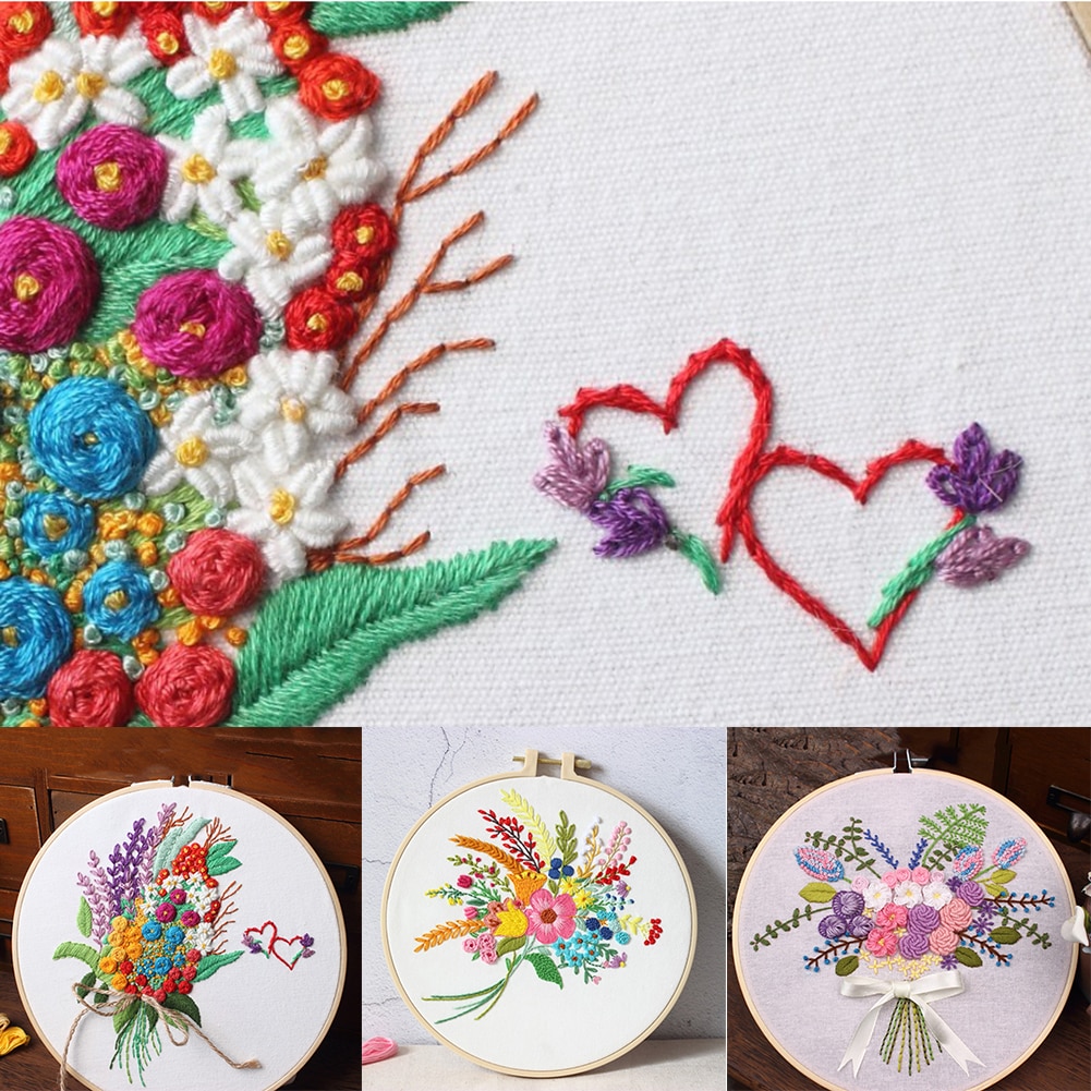Adult Embroidery set Wife Embroidery cloth Flowers Pattern Needles