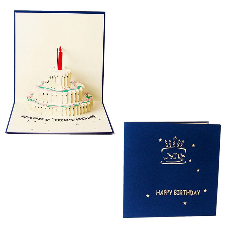 Greeting 3D Pop Up Cards Birthday Cake Valentines Day Custom Christmas Postcard: Blue