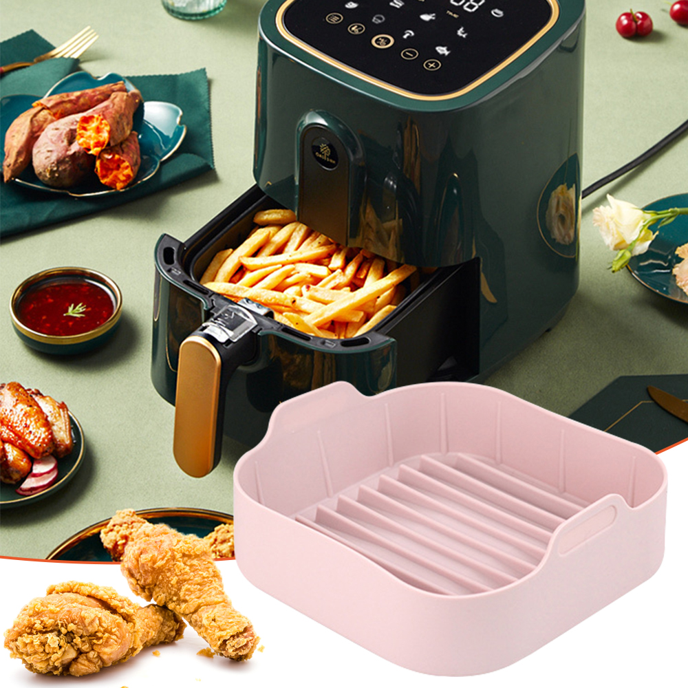 Air Fryer Silicone Pot Multifunctional Air Fryers Oven Accessories Bread Fried Chicken Pizza Basket Baking Tray Baking Dishes: Pink Square