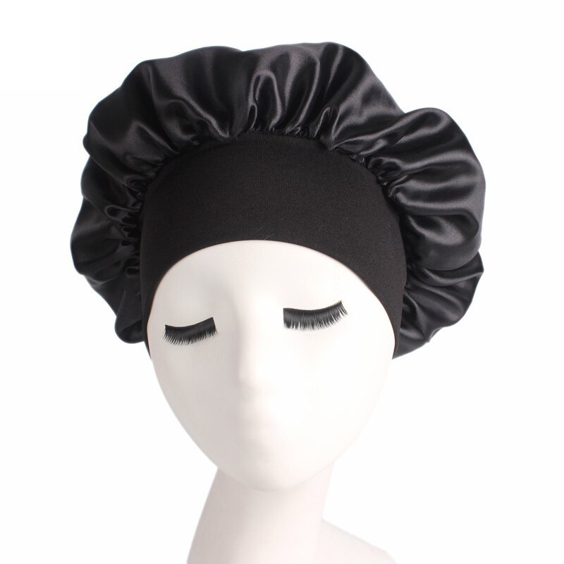 Bonnet en Satin solide réglable, bandeau à large bord, haute élasticité, avec Bonnet de nuit, chapeau de soins capillaires pour femmes: 02
