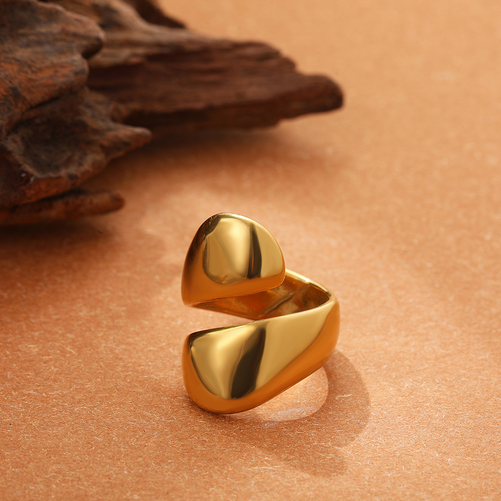 Onregelmatige geometrische gladde metalen open ringen voor dames heren Verklaring dikke koepelvingerring verstelbare roestvrijstalen sieraden: Black