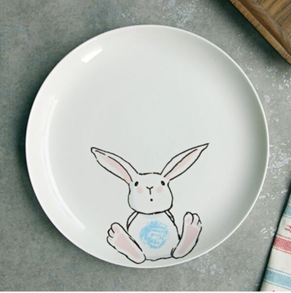 Noolim 1pc 8 tommer keramisk middagstallerken kanin dyr middagsretter pasta bøf desserttallerkener fint benporcelæn køkkengrej: F