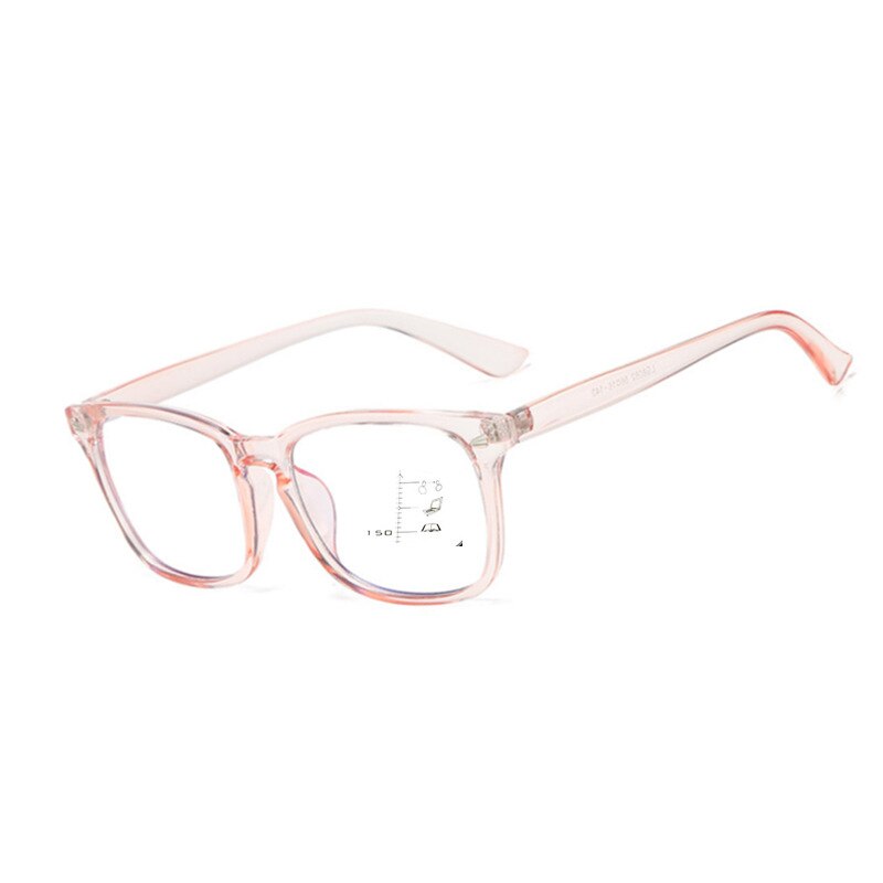 seefly Progressive Multifocal Computer Reading Glasses Blue Light Blocking Large Frame Intelligent See Far And Near Eyeglasses: +350 / Pink