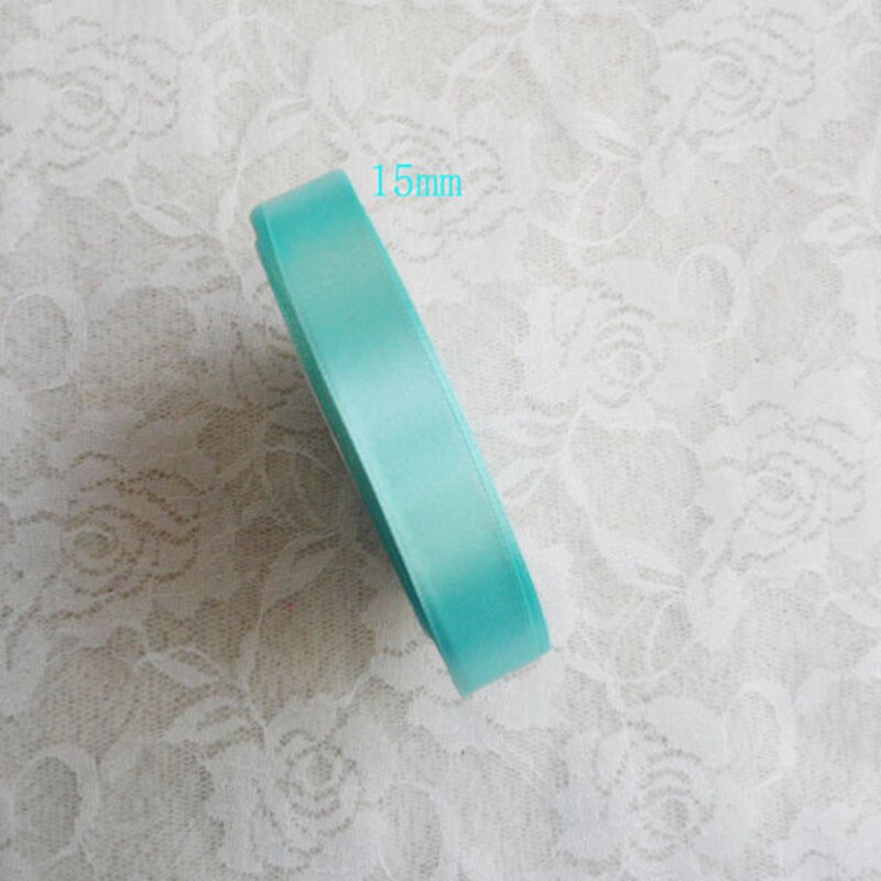 Ruban de satin de soie bleu tiffany de 25 mètres pour décoration de fête de mariage, emballage, vêtements de noël, ruban de tissu à coudre: 15mm