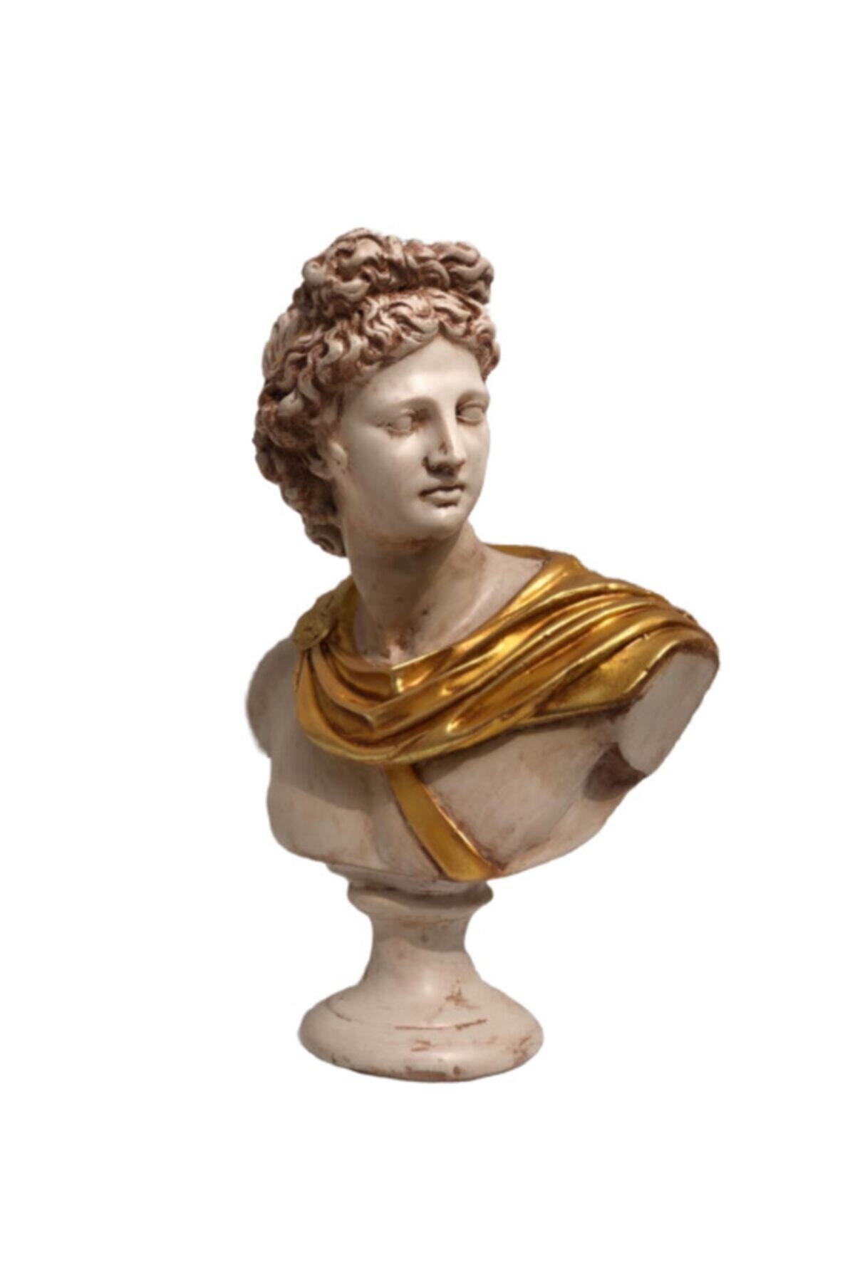 God of Poetry and All Arts Apollo Bust Sculpture Trinket Mythological Golden Yellow Mane Giant Size 32x23 Дизайн декора
