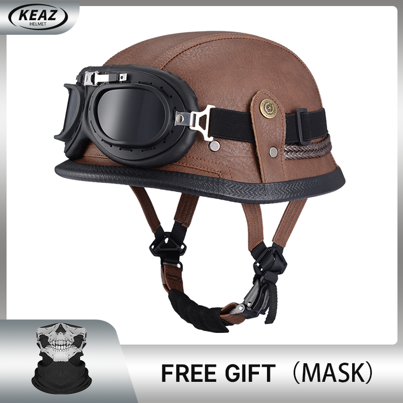 Casque demi-visage en cuir de Style allemand pour moto, prix d'usine, Cap1/2 approuvé par le DOT, casques + lunettes à visage ouvert: MULTI / XL