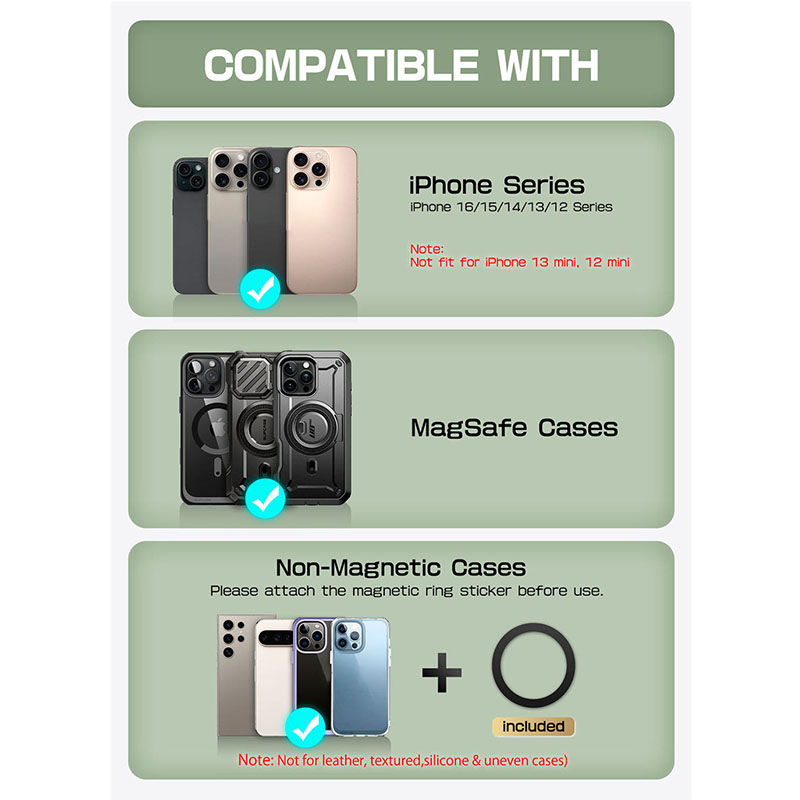SUPCASE Magnetic Wallet Phone Stand Card Holder para iPhone Serie 16/15/14/13 Cerradura magnética fuerte Cartera MagSafe con soporte