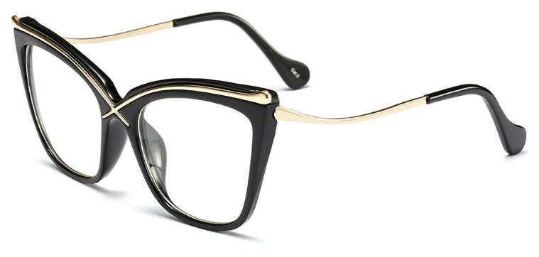 Transparent Cat Eye Frames Oversize Eyeglasses Luxury Brand Optical Glasses Frames For Women Clear Lens Eyewear: black clear