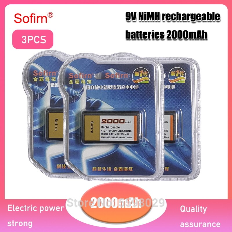 Sofirn 2000mAh 9 Volt Ni-MH Rechargeable Battery 9V Ni-MH Battery for RC Helicopter Model Microphone Toy 9V Nimh Batteries: 3PCS