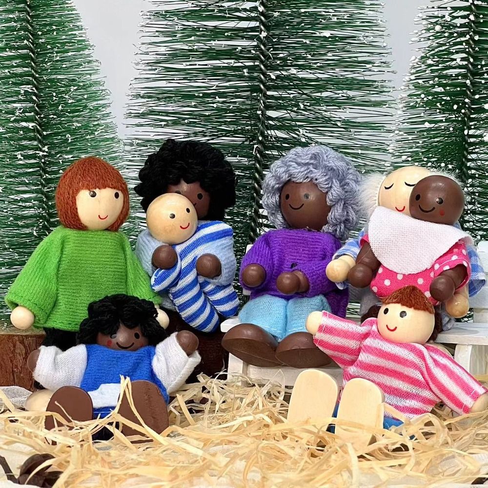 8 pièces/ensemble Simulation meubles en bois figurines miniatures raconter des histoires Mini bois famille Miniature personnes mobiles