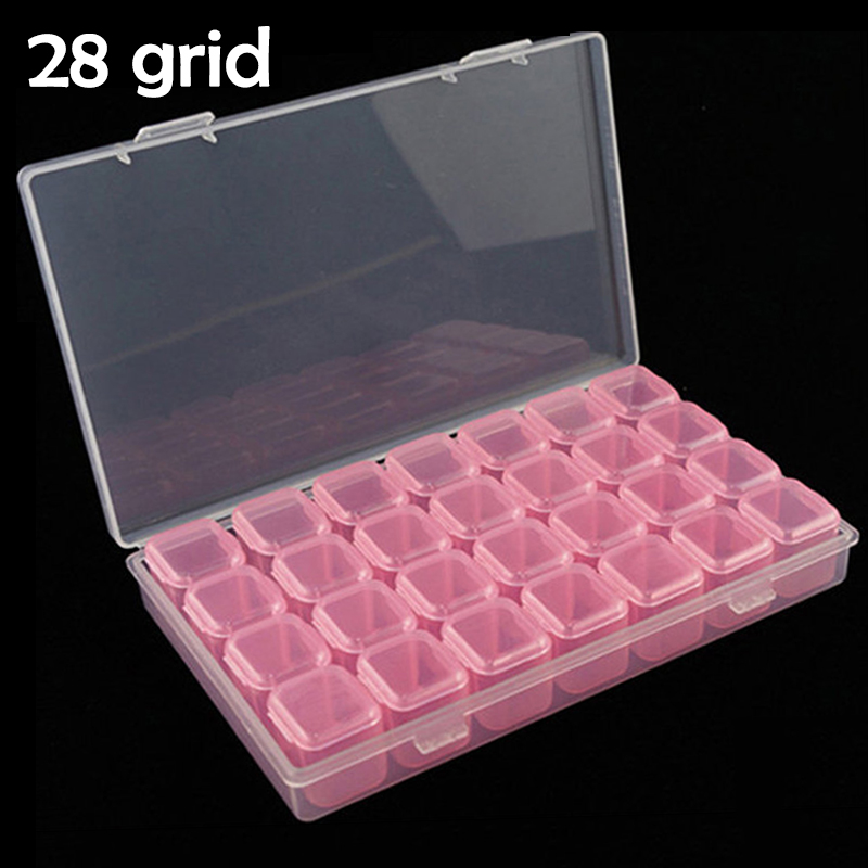 Étuis de broderie en diamant 8/28 grilles | Accessoires de peinture diamant démontable boîte en plastique PP organisateur de boîtes de rangement à la maison: 28 grid pink