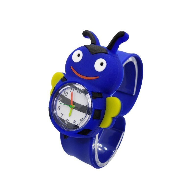 Good Cartoon Bee Ladybug Slap Watch Children Sports Quartz Wristwatch Baby Girl Students Clock Kids Watches Relogio: D016 - blue