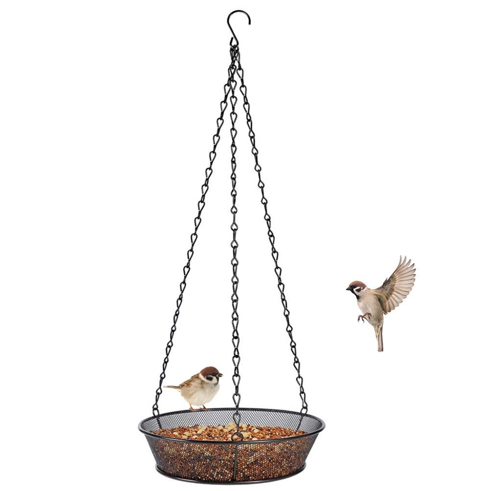 Comedero de pájaros colgante, bandeja redonda de Metal, plataforma de malla, alimentador de semillas para decoración de jardín al aire libre, suministros de aves