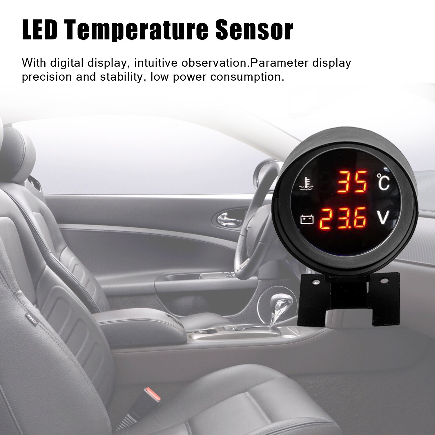 Indicador de Temperatura de agua Digital Led redondo para coche y camión, Sensor de Temperatura, Temperatura para Moto + voltímetro, medidor de voltaje de voltios 2 en 1, 12,0 V, 24V