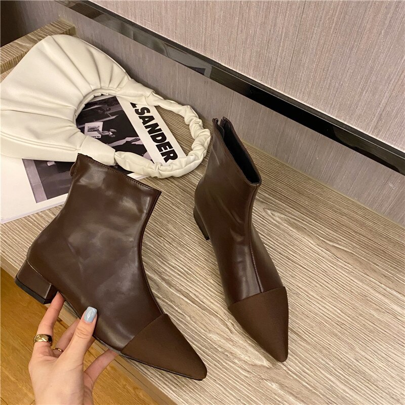 Eilyken kvinnor låg hög klack chelsea boot ankelstövlar med spetsig tå dragkedja fasta platåskor kvinnlig stövel