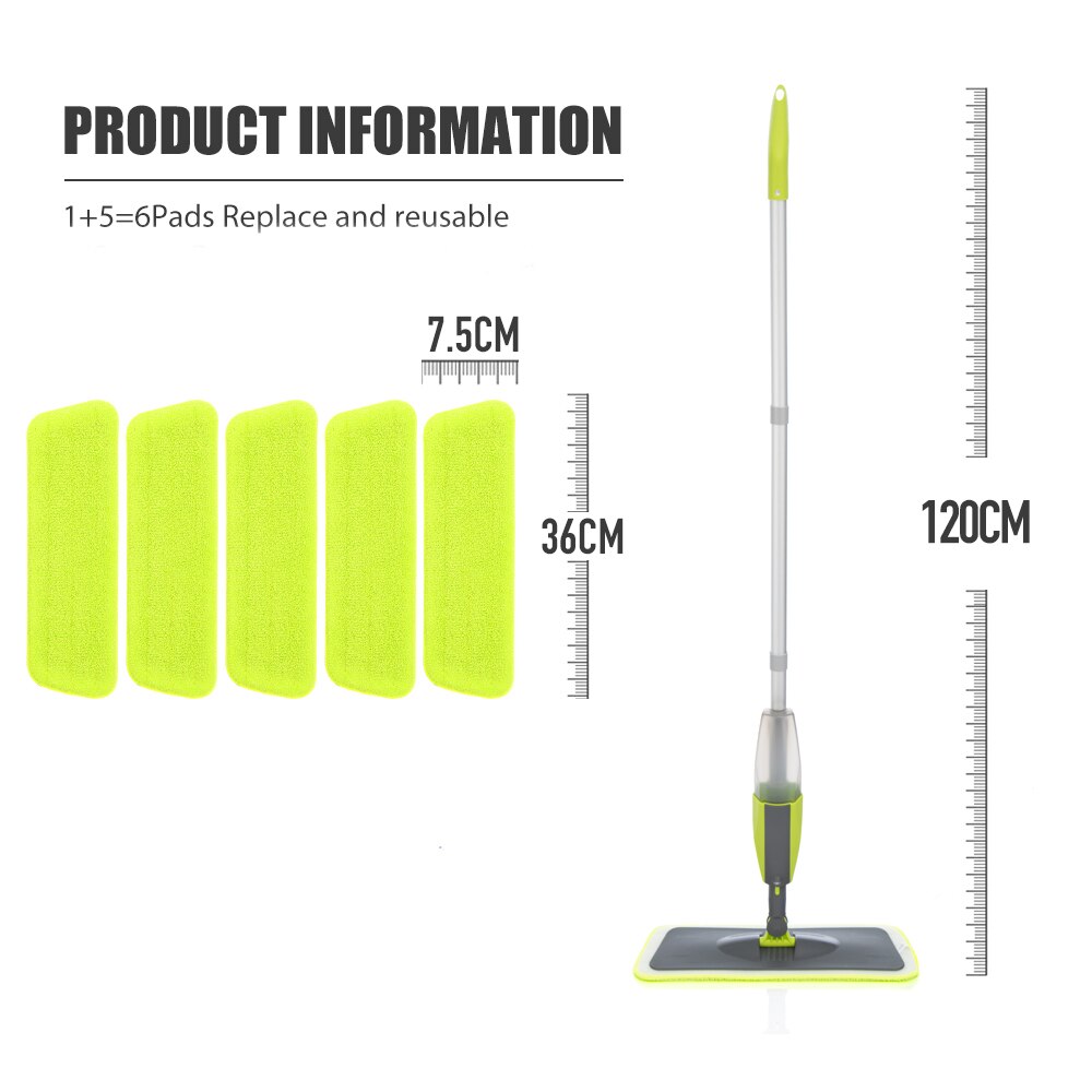 Hand Free Green White Spray Mop with 3/6 Reusable Microfiber Pads 360 Degree Handle Mop for Home Laminate Ceramic Floor Cleaning: green with 6pcs pads