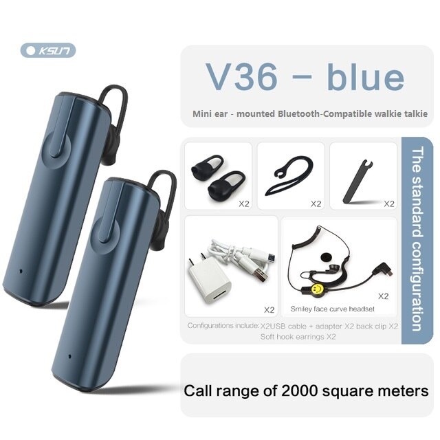 Ksun Mini In Ear Walkie Talkie 2pcs Wireless Walkie Talkie Ptt Headset Headphone Two Way Radio Hands Free: 2pcs with headset BL