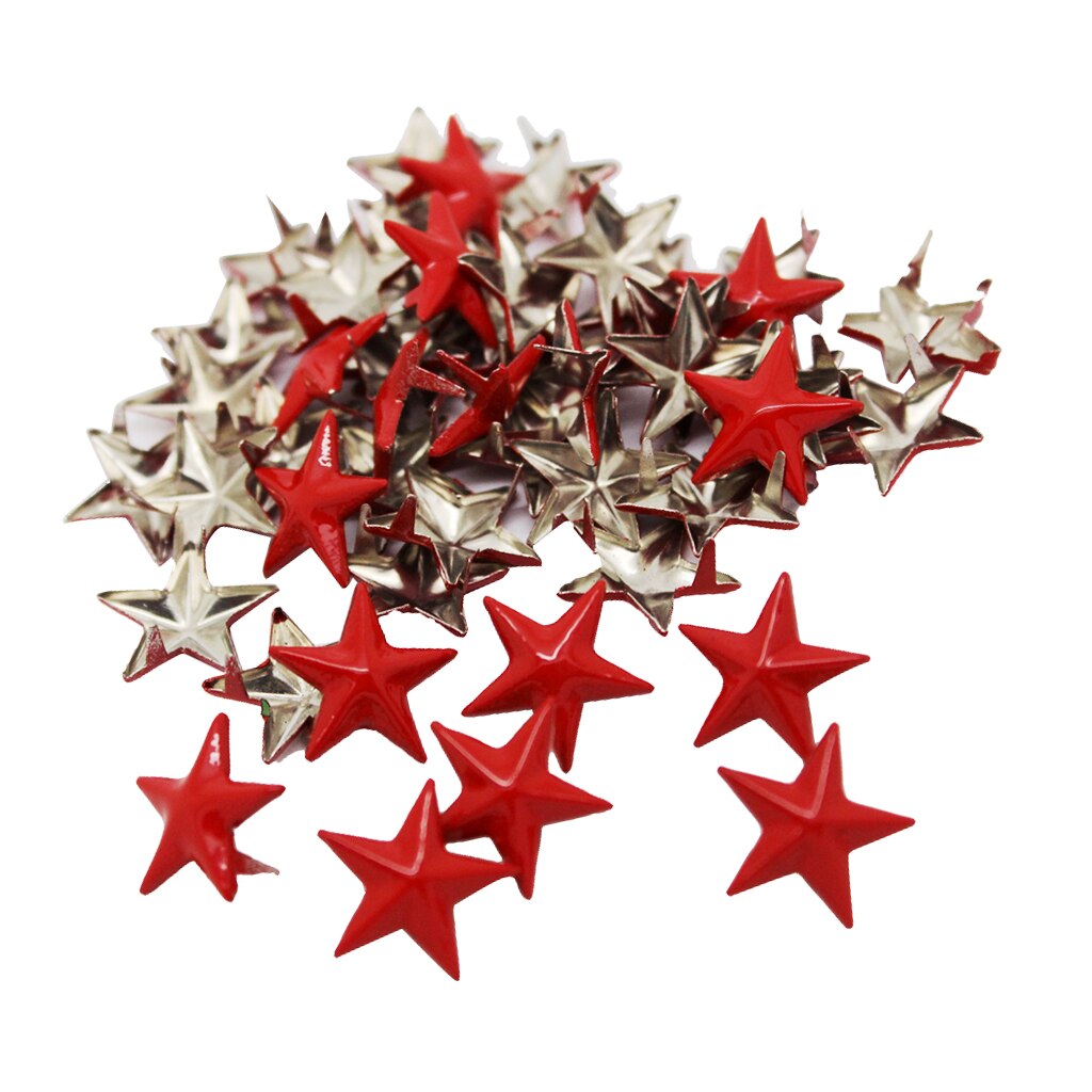 50Pcs Red Metal Star Rivets Studs Fasteners Sewing Leather Craft Jean 15mm