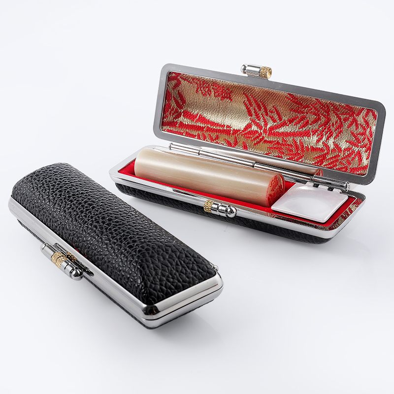 Boîte de rangement Portable de petits sceaux chinois ronds avec tampon encreur, coffret de collecte de sceaux privés avec nom, sceau à graver