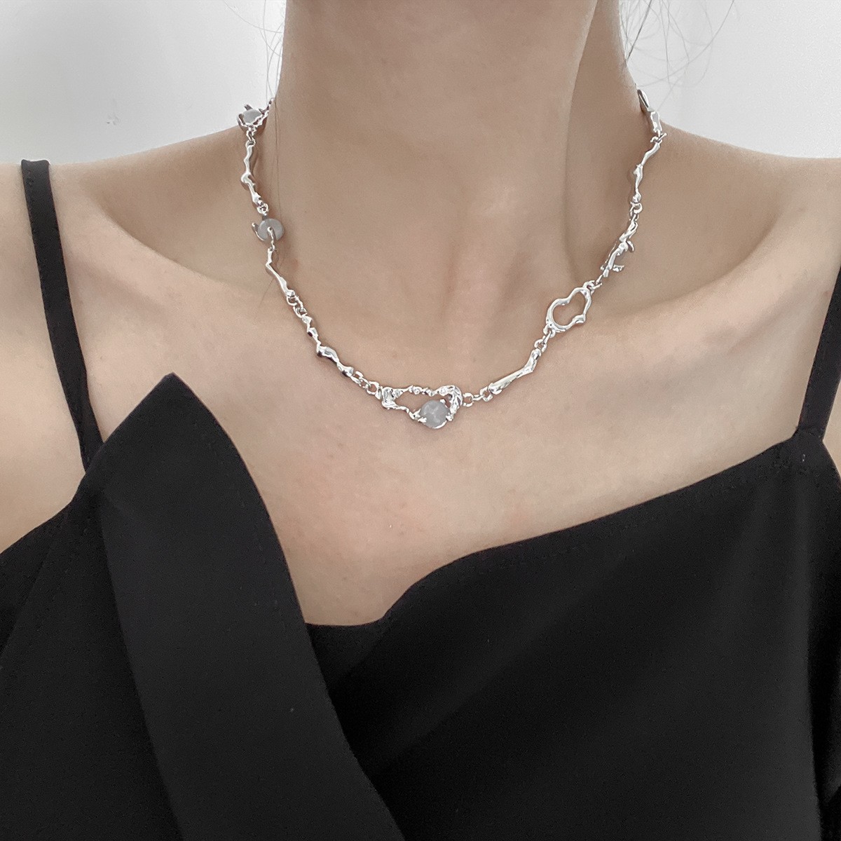 Ventfille Silver Color Opal Necklace for Women Girl Liquid Lava Star Irregular Jewelry 925 Stamp Birthday Dropshippping: Blue Zinc