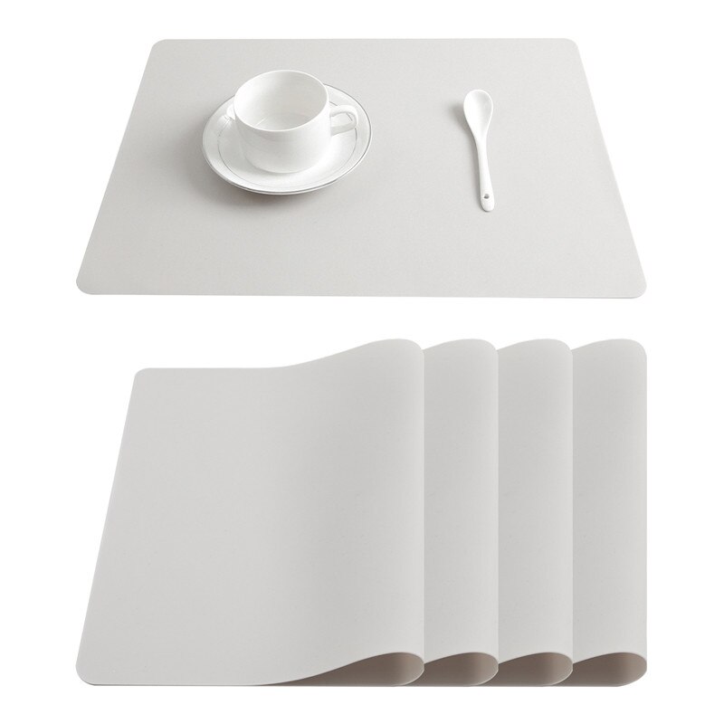 Set of 4 Silicone Placemats for Kitchen Dining Table Mat Set Heat Insulation Anti-Skidding Washable Durable Waterproof Kids Grey: Light Grey
