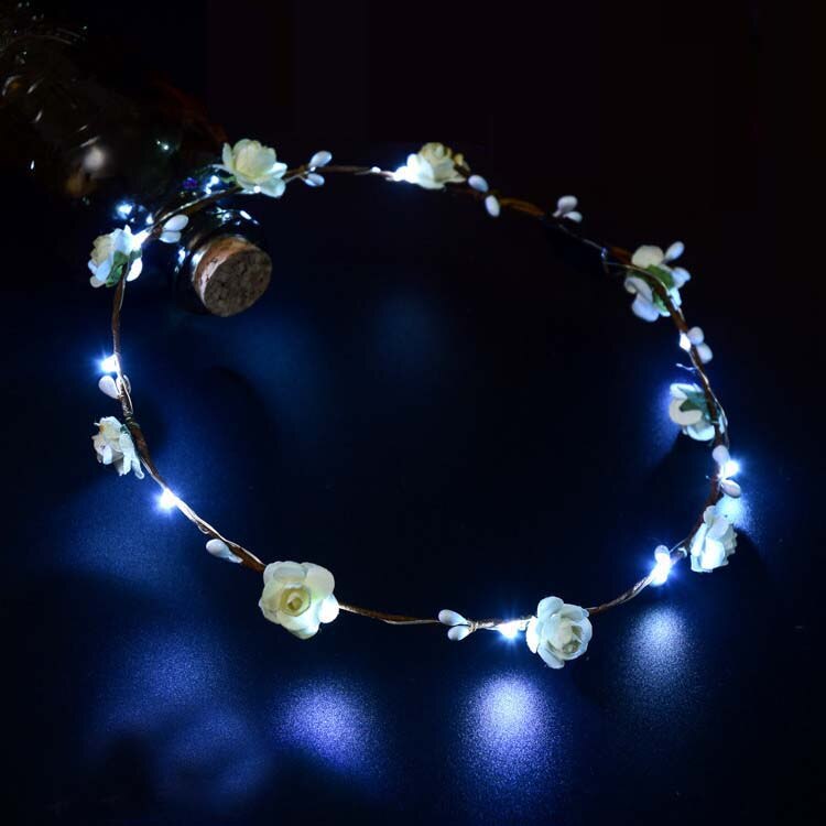 Witte Led Bloem Meisje Krans Knipperen Hoofdband Licht Haar Guirlande Glow Verjaardagsfeestje Bruiloft Lichtgevende Festival Kostuum: 1