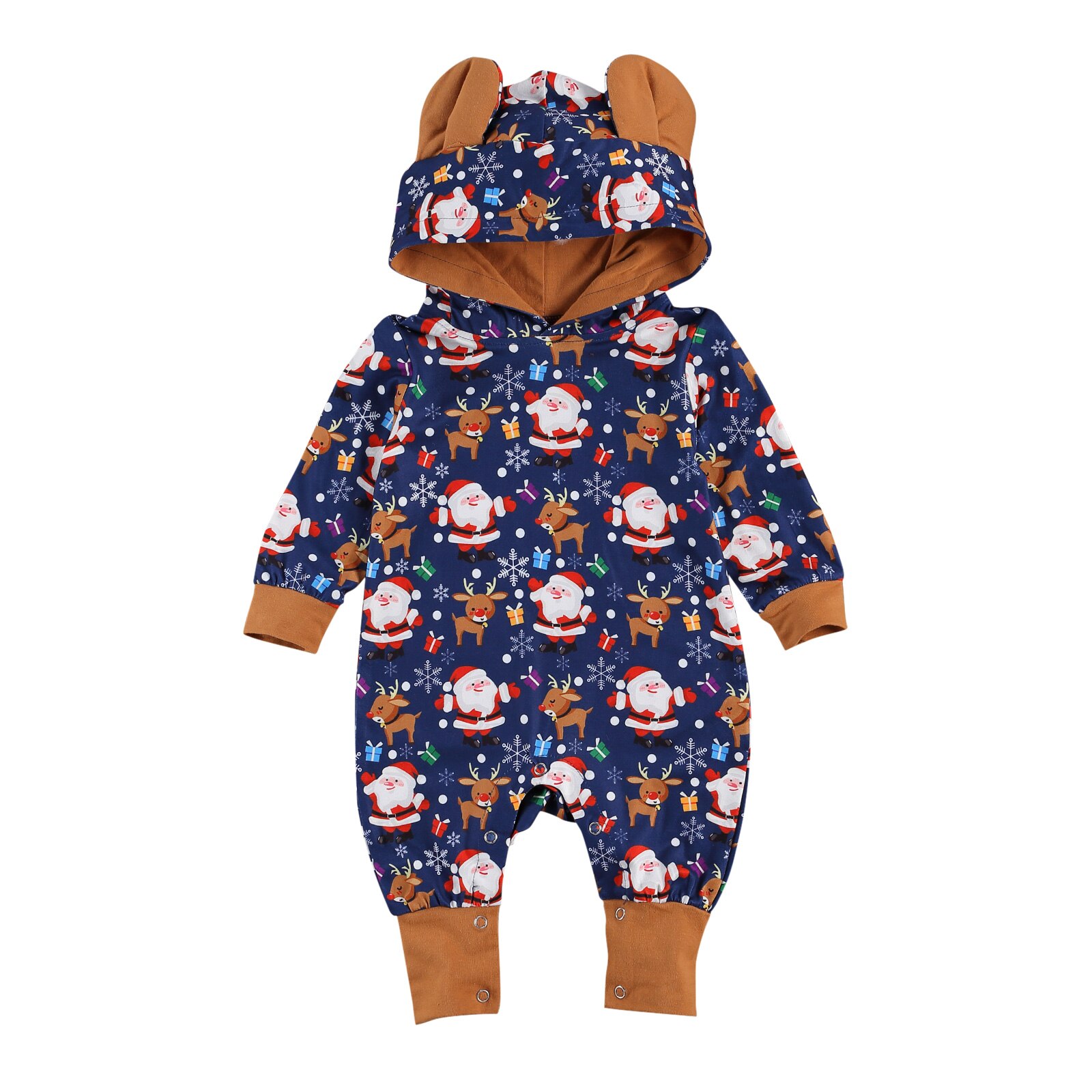 Kerst Baby Meisjes Jongens Oor Romper Pasgeboren Hooded Lange Mouwen Cartoon Print Jumpsuits 0-18M