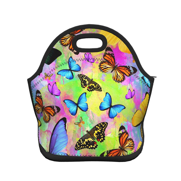 butterflies lunch bag women Portable Insulated lunch box for men girls boys Neoprene Cooler Tote Lunch Bags: Pink
