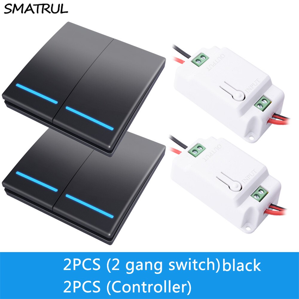SMATRUL 433Mhz Wireless smart Light Switch RF Remote Control 1000W 50M AC 110V 220V Receiver Wall Panel push button Bedroom Lamp: B 2x2 GANG 2 RECEIVE