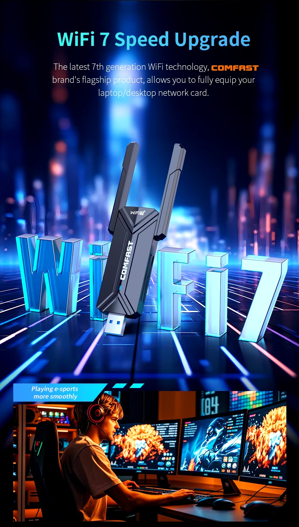 COMFAST WiFi7 USB-adapter BE6500 WiFi-kaart 5G 6G USB3.0 Draadloze netwerkkaart USB wifi 7 Adaptador AX5400 wifi6 Antena PC Laptop