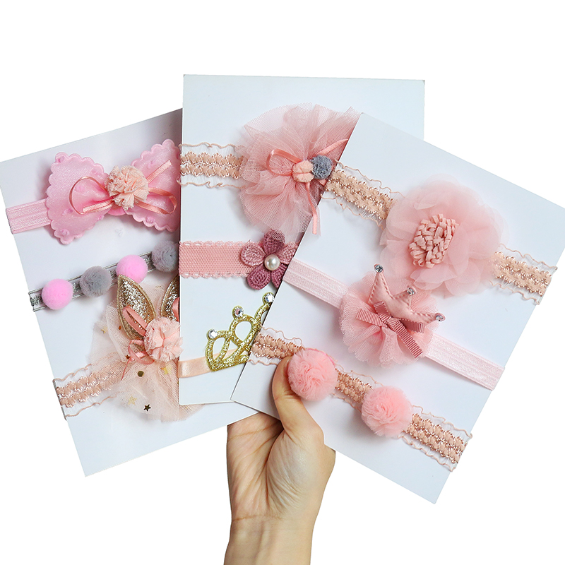 3 Pcs/Set Lace Flower Baby Headband Crown Bows Hairband Girl Turban Elastic Baby Hair Band Newborn Baby Hair Accessories