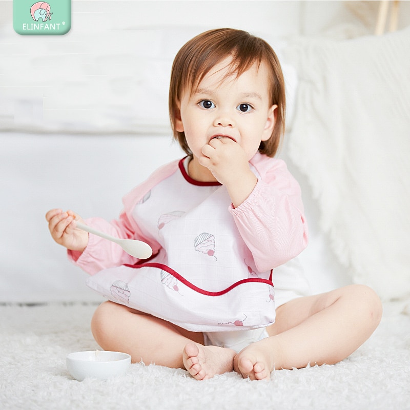 Elinfant Bavaglini con Maniche, 1pz Manica Lunga Impermeabile Bavaglino unisex Alimentazione Bavaglino Grembiule per il bambino infantile 6 Mesi a 2 Anni di Età