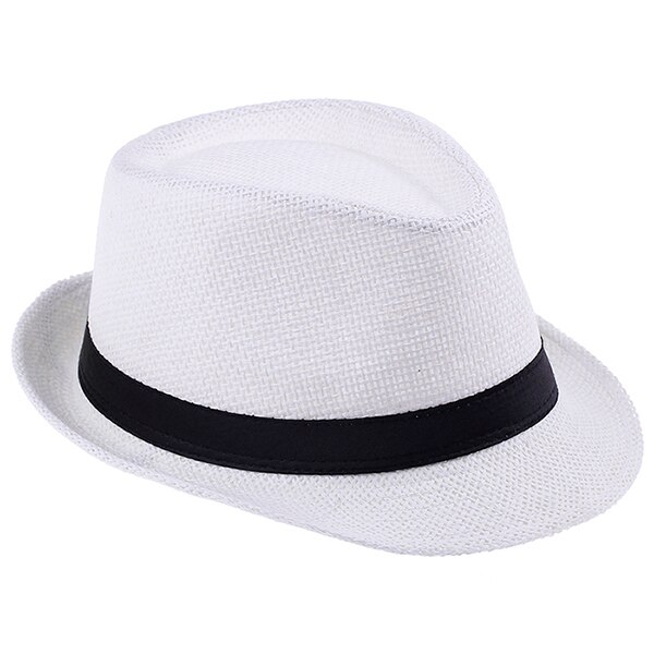 100% Handwork Child Summer straw Sun hat Boy Boho Beach Fedora hat Sunhat Trilby Girl Panama Hat Gangster Cap 25: White