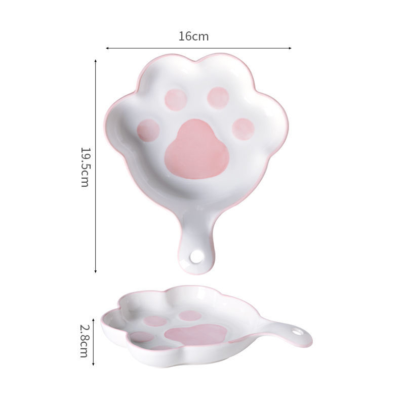 Cat's Claw Plate Handle Cute Hand-Painted Ceramic Baking Dessert Plate Creativity Salad Dish Home Kitchen Restaurant Tableware: Medium Pink