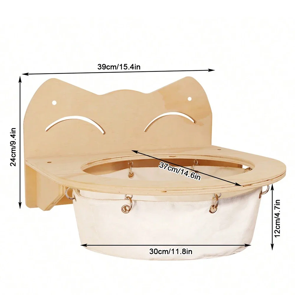 Wall Mounted Cat Climbing Wood Shelves Furniture Cat Bridge and Cat Hammock or Platform with Pedals for Kitten Perch and Rest