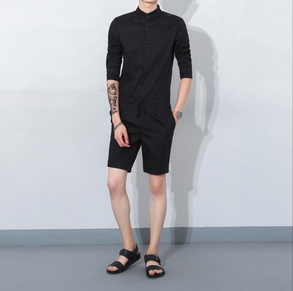 Mono informal de manga tres cuartos para hombre, conjunto de ropa de una pieza, pantalones con pechera, trajes de cantante,