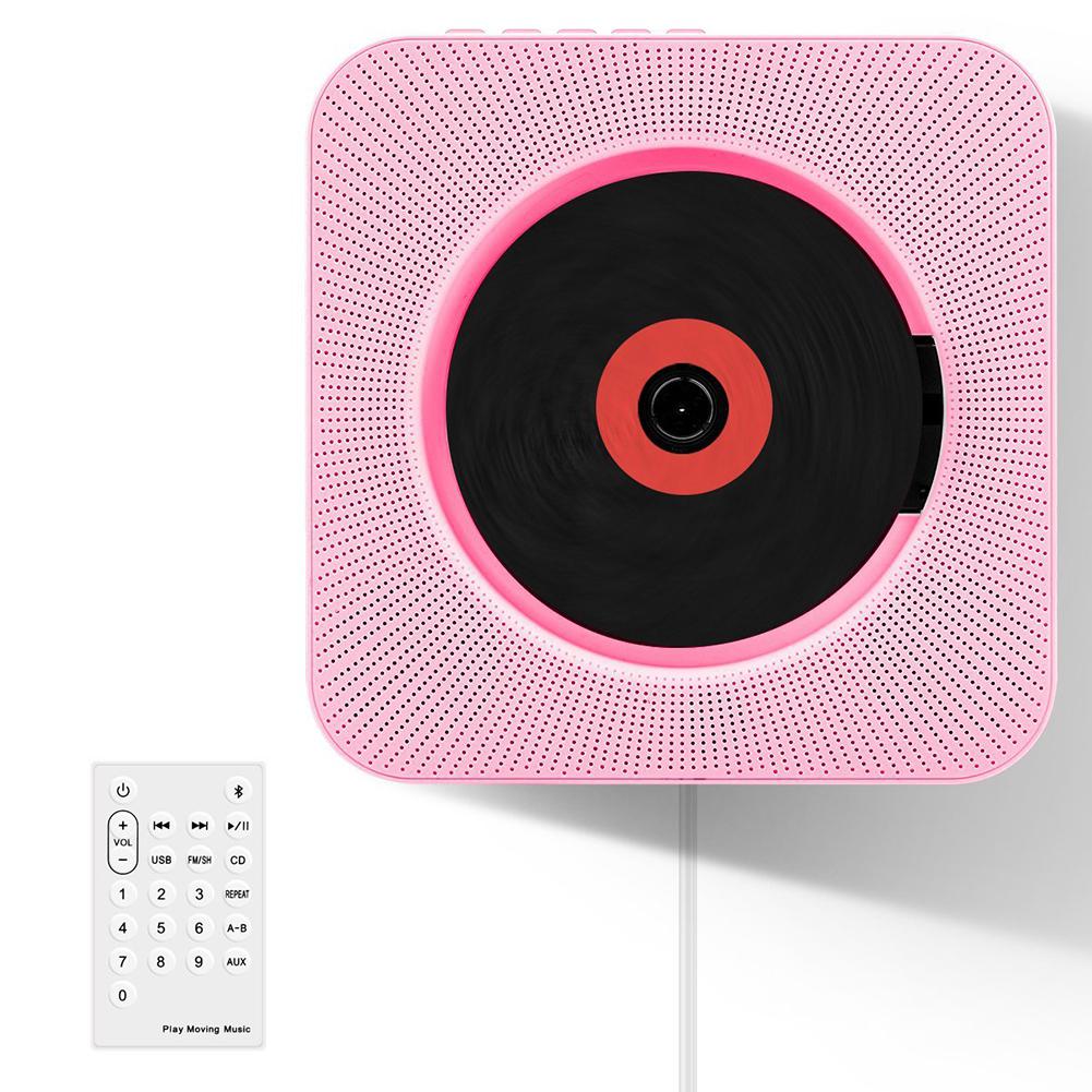 BEESCLOVER Wall Mountable CD Player HiFi Speakers Portable Bluetooth Music Player with Remote Control FM Radio r57: pink