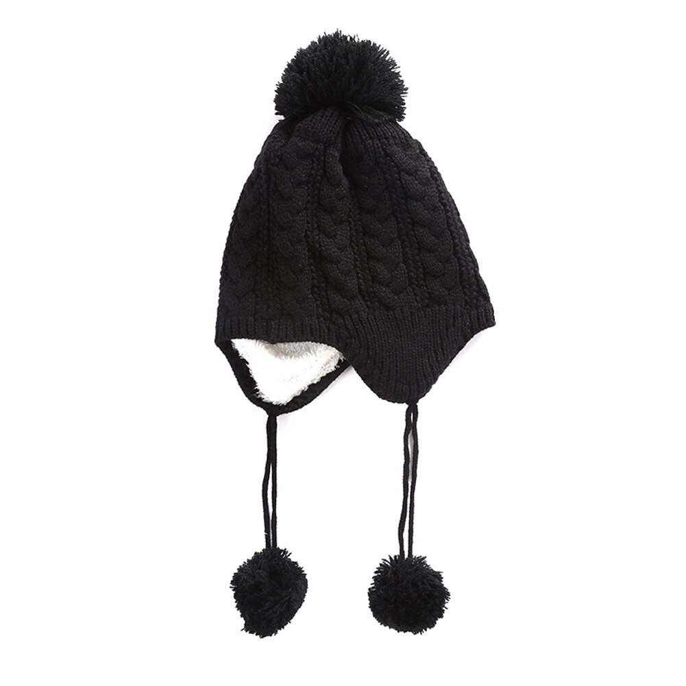 Børn vinter varm strik hue hue børn fletninger hue barn søde ørehætte casquette homme: Sort