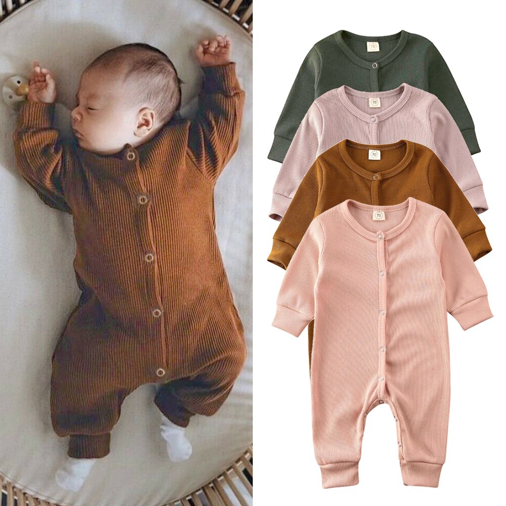 Appena nato Del Bambino Della Ragazza del Ragazzo Lavorato A Maglia A Manica Lunga Vestiti Dei Bambini di Autunno di Inverno Del Pagliaccetto Infantile Soild Tuta Vestito Degli Indumenti Da Notte