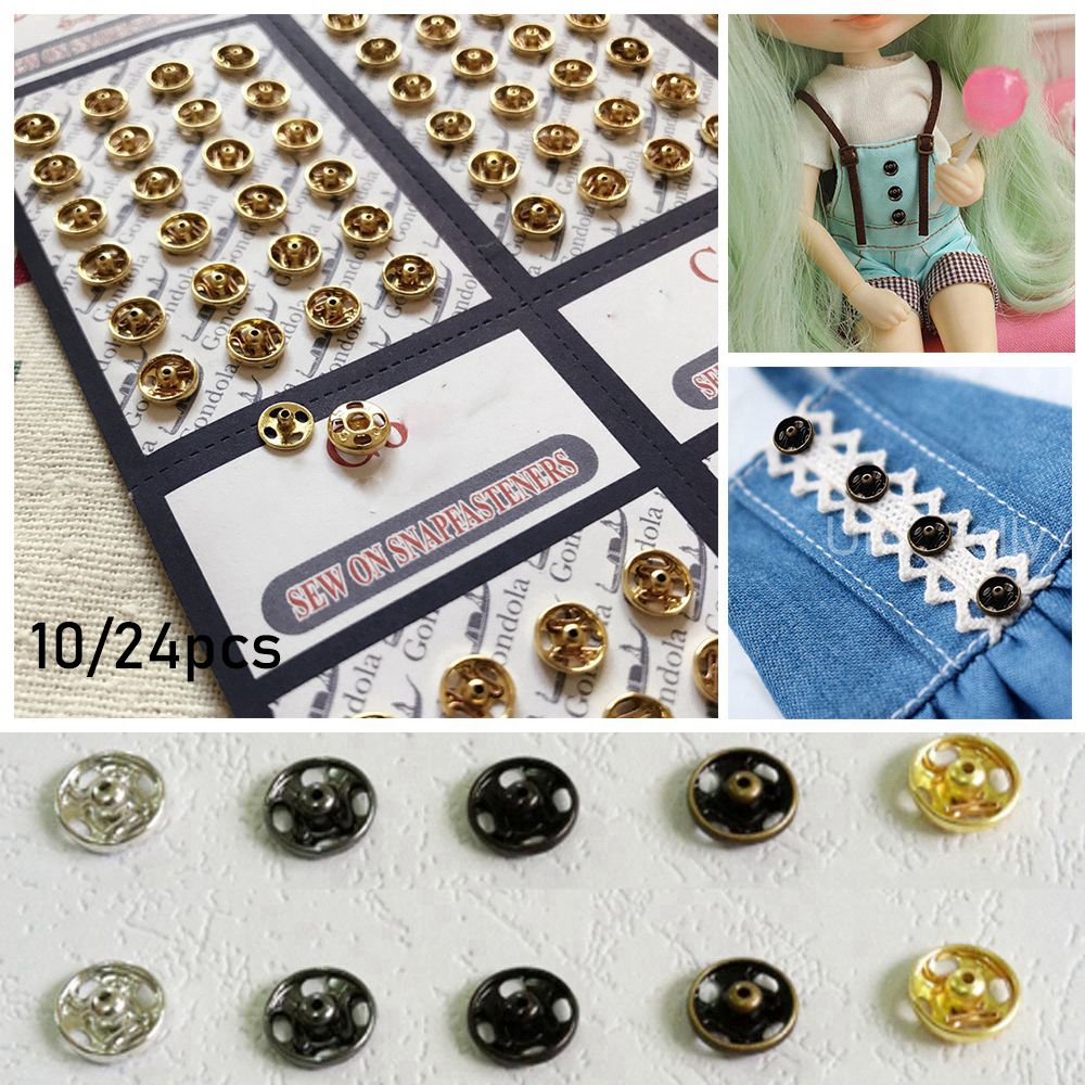 Mini botones para ropa de muñeca, hebilla de Metal redonda de 5mm, broche Invisible, ropa de muñeca de dibujos animados, costura DIY, accesorios hechos a mano, 10/24 Uds.