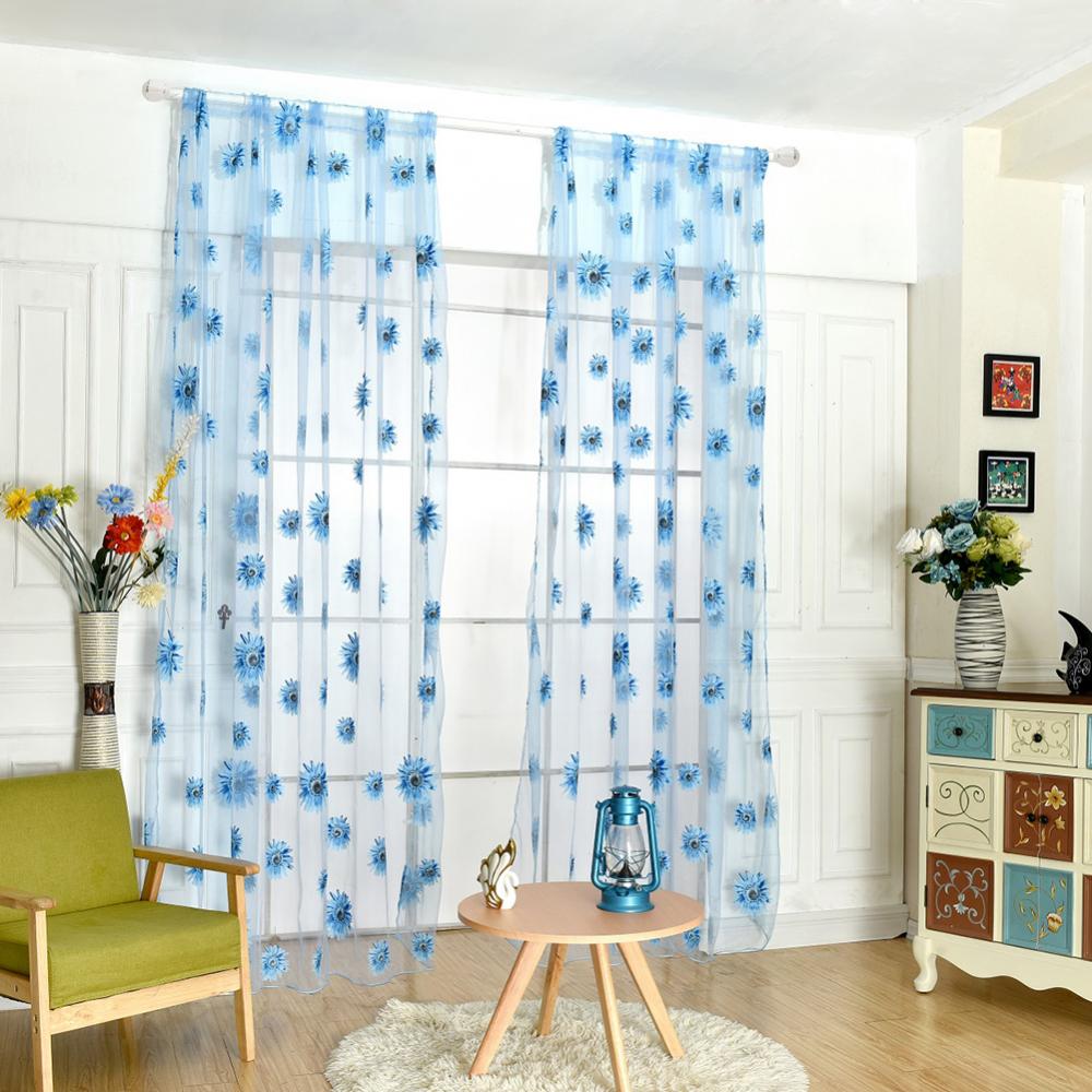 100x200cm Sheer Sunflower Curtain Panel Home Decor Room Divider Valance Drape Tulle Window Curtains For Living Room Bedroom