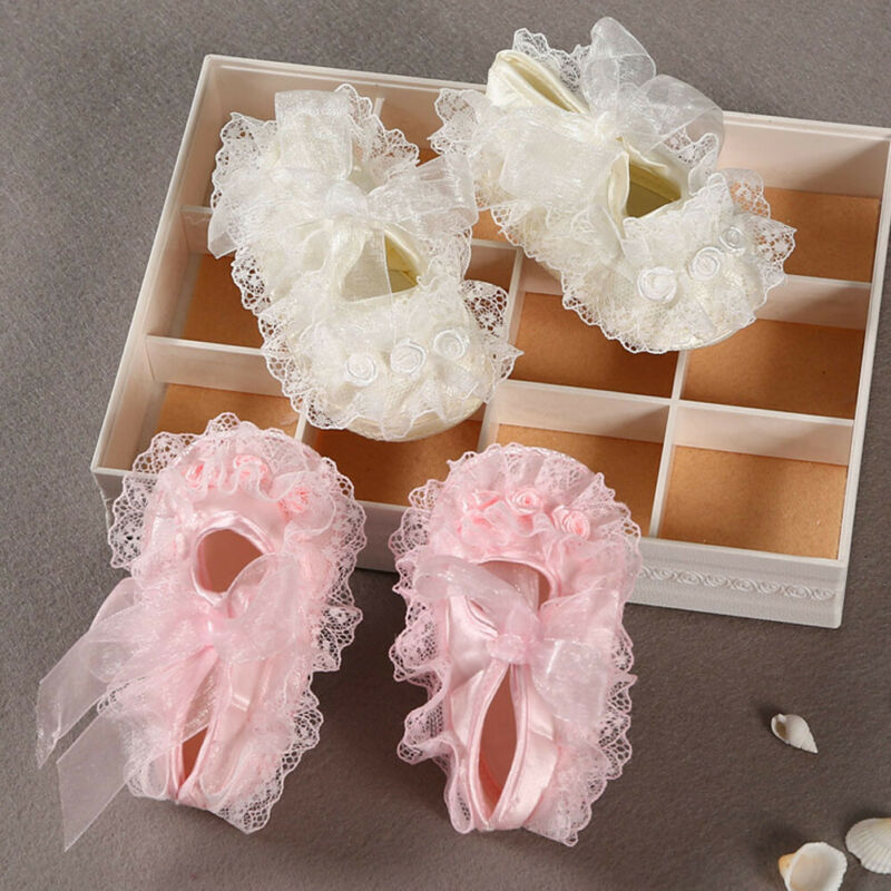 Smukke baby spædbarn piger krybbe blonder sko nyfødte dåb dåb blonder prinsesse kjole sko ballet dansesko