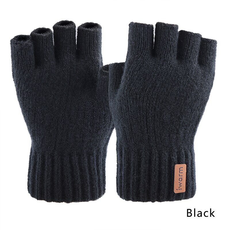 Iwarm guantes de medio dedo para mujeres y hombres guantes tejidos sin dedos Otoño Invierno mantener el calor mitones: Black